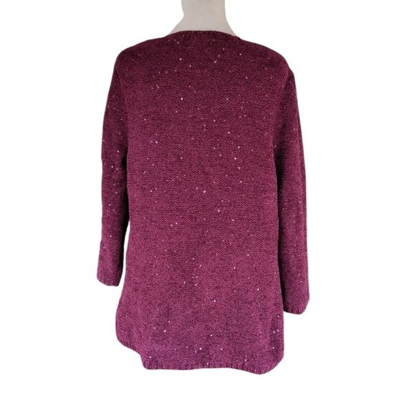 Chico's Chenille Shine V-Neck Pullover Wine Color Sequin Detail Size 2 Large - Picture 5 of 9